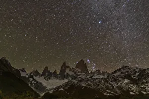 Argentinean Prints: Mount Fitz Roy and Cerro Torre at night with star trails, El Chalten, Patagonia, Argentina