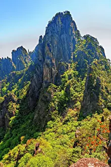 Height Prints: Mount Huang features steep landscapes and green foliage in Anhui Province