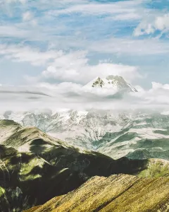 Eurasia Prints: Mount Kazbek or Mount Kazbegi - dormant stratovolcano and one of the major mountains of the Caucasus mountain range