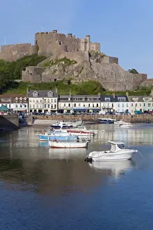 Mount Orgueil Castle, overlooking Grouville Bay in Gorey, Jersey, Channel Islands