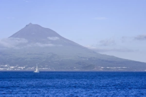 Sail Prints: Mount Pico seen from waterfront of Horta, Faial, Azores, Portugal, Atlantic, Europe