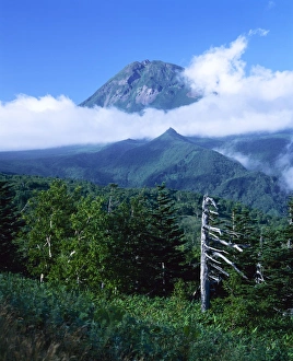 Mount Rauso-dake with low cloud