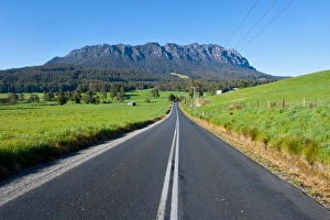 Road Markings Prints: Mount Roland seen from around Sheffield, Tasmania, Australia, Pacific