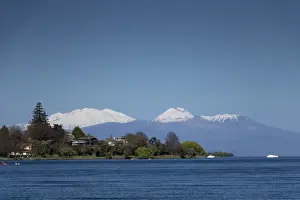 Mountain Peak Prints: Mount Ruapehu, Ngauruhoe and Tongariro (active volcanoes) from Lake Taupo, North Island