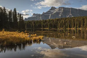 Rocky Mountains Prints: Mount Rundle reflected in Johnson Lake, Banff National Park, UNESCO World Heritage Site