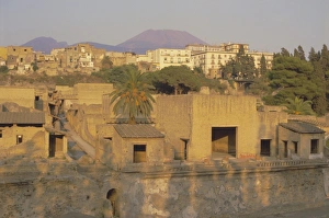 Volcano Prints: Mount Vesuvius behind the ruins of the Roman resort of Herculaneum