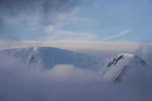 Elephant Island Prints: Mountain breaking through the clouds, Elephant Island, South Shetland Islands, Antarctica