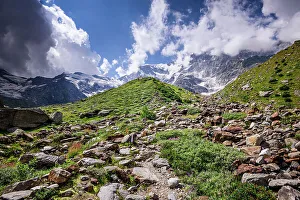 Monte Prints: Mountain creek, rocks and meadows, Monte Rosa, Dufourspitze, Italian Alps, Italy, Europe