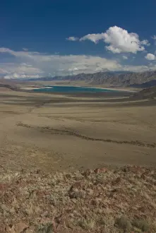 Bishkek Prints: Mountain lake in vast landscape on the road between Bishkek and Song Kol