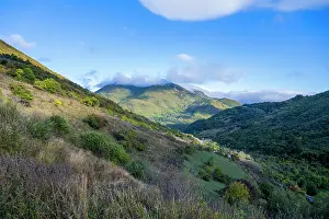 Terrain Prints: Mountain landscape with green hills and cloudy skies in South Ossetia, Russia