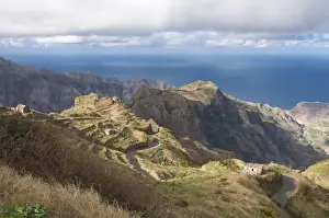 Terraces Prints: Mountain landscape of the island of San Antao with agricultural terraces