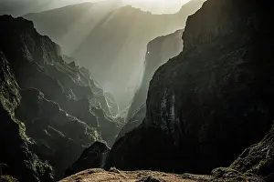 Madeira Prints: Mountain landscape views in Madeira Portugal during early morning light with distant peaks and deep valleys