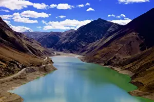 Reservoirs Prints: Mountain range and artificial lake (reservoir) near the Karo-La Pass