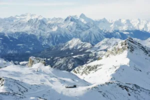 Alps Prints: Mountain scenery in Cervinia ski resort, Cervinia, Valle d Aosta, Italian Alps