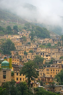 Typically Iranian Prints: Mountain side, terraced town, Masuleh, Iran, Middle East