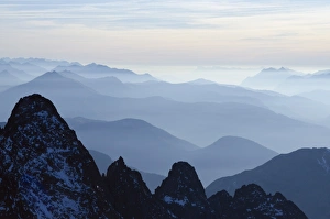 Eerie Prints: Mountain silhouette, Aiguilles Rouges, Chamonix, Haute-Savoie, French Alps, France, Europe