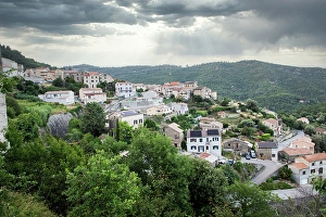 Corsica Prints: Mountain village, Island of Corsica, France