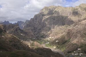 Mountain village in rocky landscape on island of San Antao, Cape Verde Islands, Africa