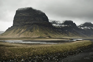 Mountainous landscape along the south coast of the island, Icelandic road trip along route 1