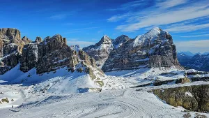 Skiing Prints: Mountains around Lagazuoi mountain station, Dolomites, Italy
