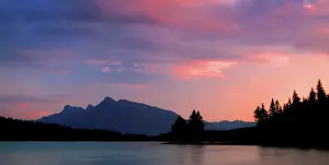 Alberta Prints: Mountains and lake at sunset in Banff, Alberta, Canada
