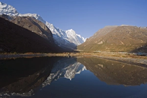 Solu Khumbu Everest Prints: Mountains reflected in a lake, Thame, Solu Khumbu Everest Region, Sagarmatha National Park