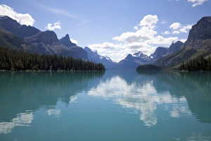 Maligne Lake Prints: Mountains reflected in Maligne Lake, Jasper National Park, UNESCO World Heritage Site