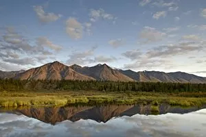 Mountains reflected in a pond along the Denali Highway, Alaska, United States of America