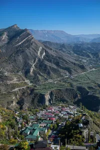 Overlook Prints: Mountains surround the village with scenic views in Dagestan
