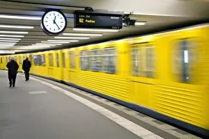 Images Dated 15th December 2009: Moving train pulling into modern subway station, Berlin, Germany, Europe