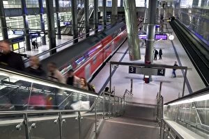 Platform Collection: Moving train pulling into modern train station, Berlin, Germany, Europe