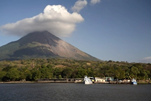 Nicaraguan Prints: Moyogalpa port and Conception volcano, Ometepe island, Nicaragua, Central America