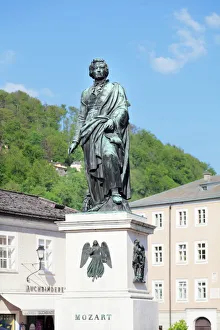 Text Prints: Mozart monument, Mozartplatz square, Salzburg, Salzburger Land, Austria, Europe