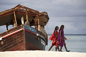 Soldier Prints: Msai warriors on Kendwa Beach, Zanzibar, Tanzania, East Africa, Africa