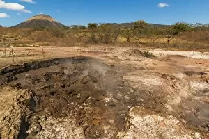 Geothermal Gallery: Mud pots, fumaroles and dormant Volcan Santa Clara at the San Jacinto volcanic thermal area north