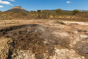 Dusty Prints: Mud pots, fumaroles and dormant Volcan Santa Clara at the San Jacinto volcanic thermal area north of Leon