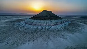 Multi coloured mountain at sunset, Kyzylkup, Mangystau, Kazakhstan, Central Asia, Asia