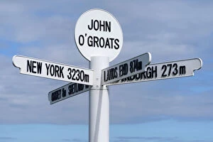 Sign Collection: Multi directional signpost, John O Groats, Caithness, Highland Region, Scotland, United Kingdom