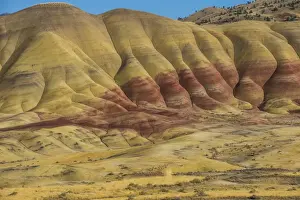 Multicoloured strata in the Painted Hills unit in the John Day Fossil Beds National Monument, Oregon, United States of America, North America