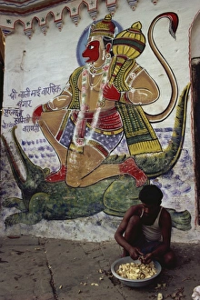 Frescoes Prints: Mural of Hanuman, the Monkey God, Varanasi, Uttar Pradesh state, India, Asia