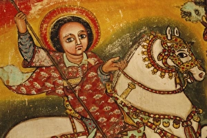 Horse Back Prints: Mural painting in the Church of Narga Selassie, Dek Island on Lake Tana, Ethiopia, Africa