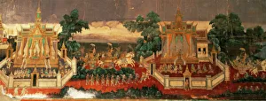 Mural of the Ramayana on wall of the Royal Palace, Phnom Penh, Cambodia