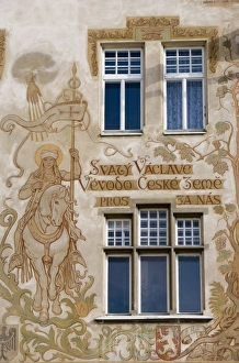 Horse Back Prints: Mural of St. Wenceslas on horseback, Storch House, Old Town Square, Old Town