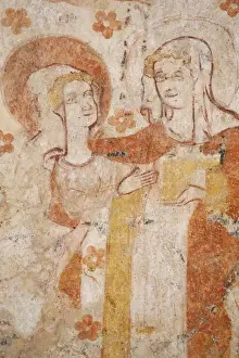 Bourgogne Prints: Mural of the Visitation dating from the 12th to 16th century in the church of Moutiers