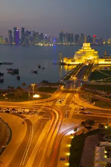 Qatar Prints: Museum of Islamic Art and West Bay Central Financial District from East Bay District at dusk