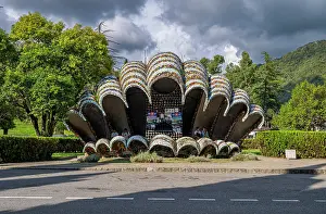 Attractions Prints: Mushroom-shaped busstop in beautiful design located in New Athon