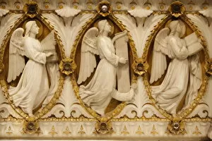 Images Dated 10th December 2008: Musician angel sculpture on the altar in the crypt of Fourviere Basilica, Lyon, Rhone