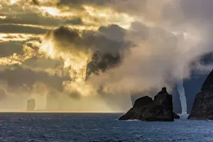 Meteorological Prints: Mykines coastline at sunrise, Faroes, Denmark, Europe