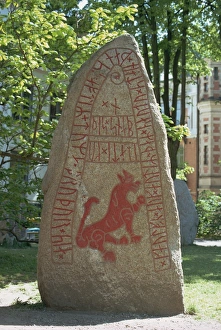 Standing Stones Prints: Mythical animal similar to a wolf on a rune stone found at Skarby, dating from 1000 AD