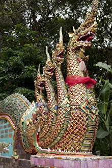 Mythical beasts at entrance to Wat Phra That Doi Suthep, Chiang Mai, Northern Thailand, Thailand, Southeast Asia, Asia